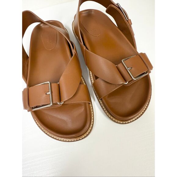 Scarosso Hailey Wide Strap Buckled Sandals 37 1/2 7.5 Leather - Picture 4 of 5